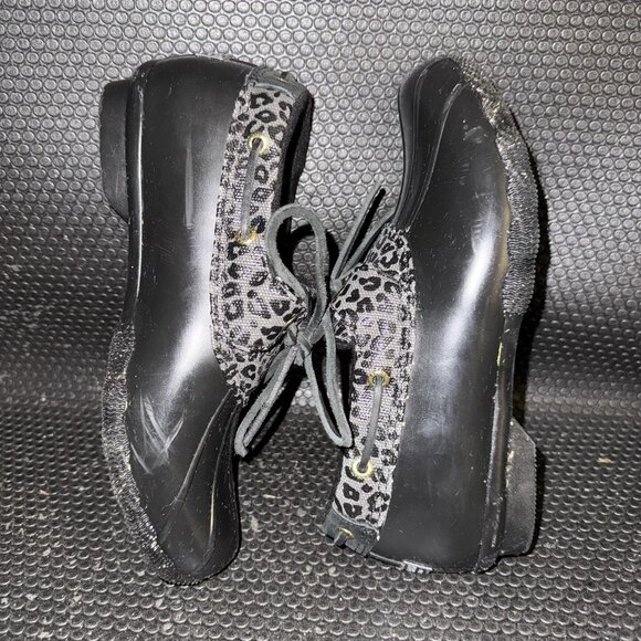 Sperry Saltwater 1-Eye Cozy Rain Duck Boot Black Cheetah Print Shoe Women Size 8 - Picture 4 of 8